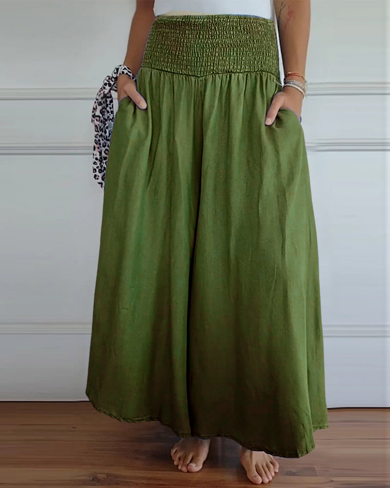 Pantaloni larghi a vita alta stile bohémien per donna, taglio fluido e comodo, ideali per tutti i giorni e il relax
