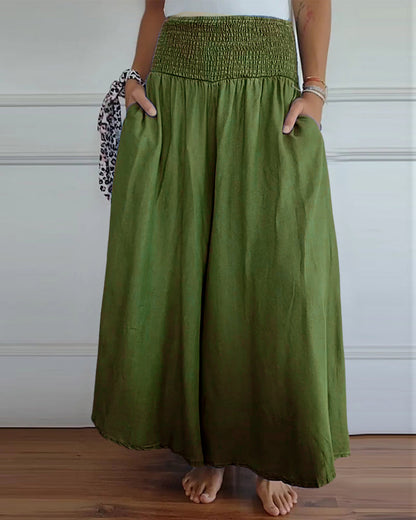 Pantaloni larghi a vita alta stile bohémien per donna, taglio fluido e comodo, ideali per tutti i giorni e il relax