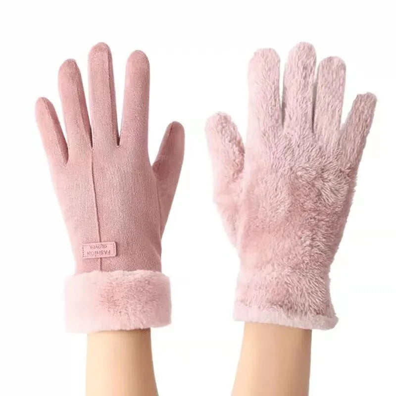 Gants Hiver Doux avec Revers en Fausse Fourrure