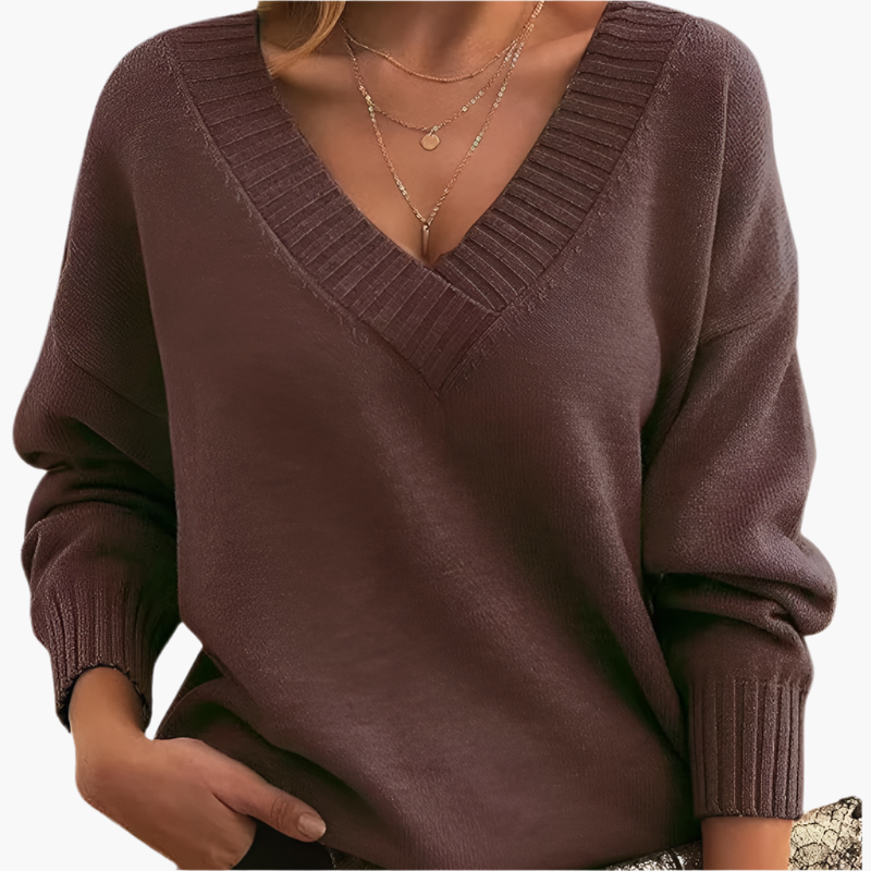Damski sweter z dekoltem w serek na zimę, elegancki i swobodny, z długim rękawem