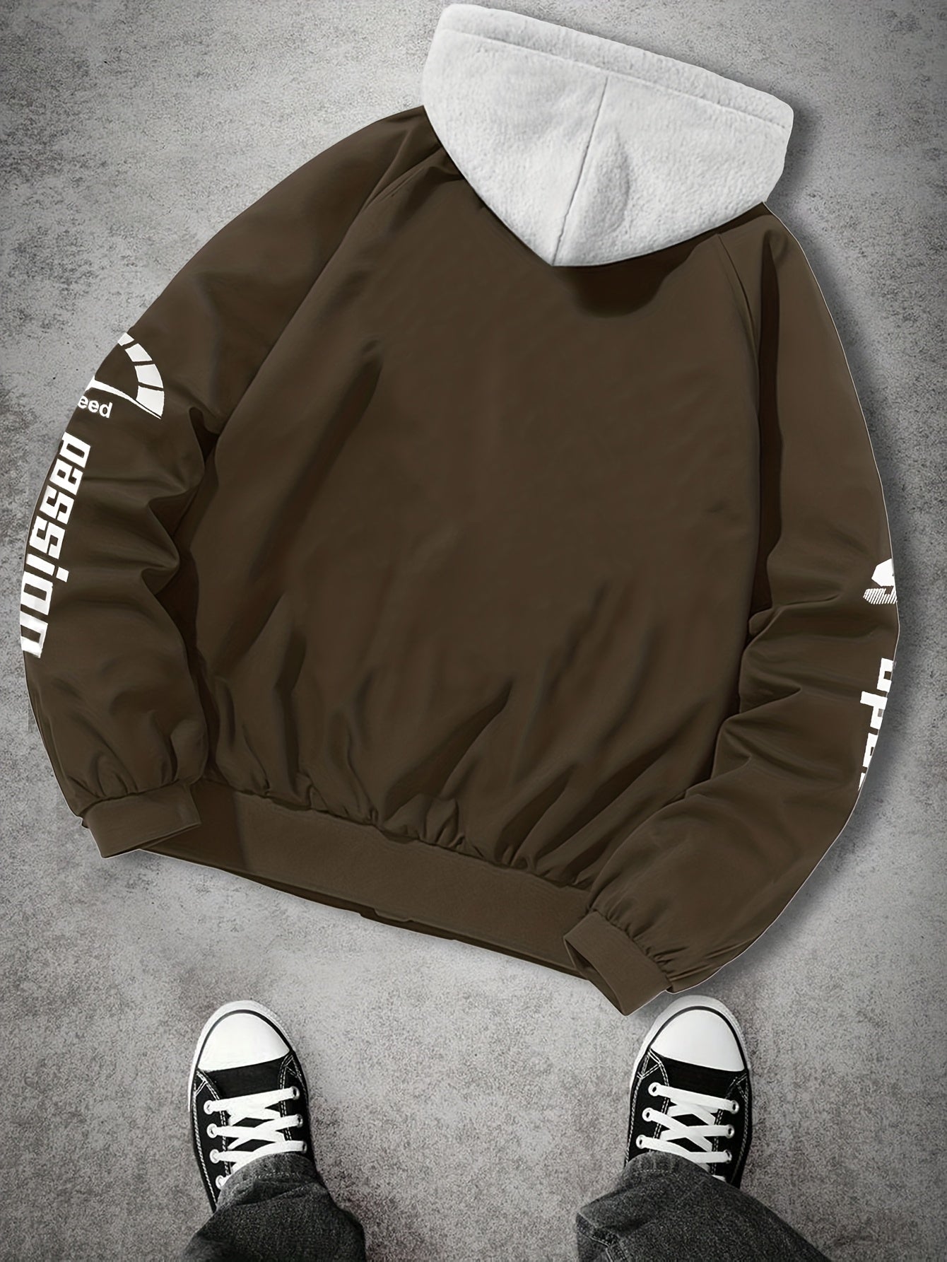 Blouson Bomber Homme Capuche Amovible Zippé avec Imprimés Racing Vert Clair