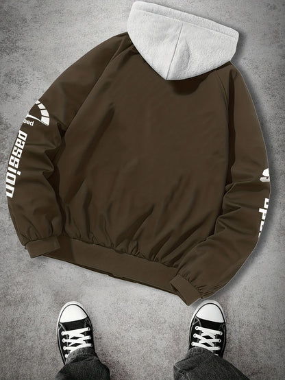 Blouson Bomber Homme Capuche Amovible Zippé avec Imprimés Racing Vert Clair