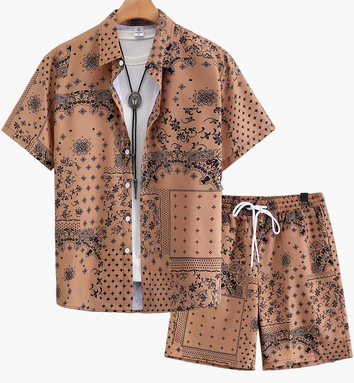 Ensemble chemise et short à motif bandana pour homme, style décontracté été