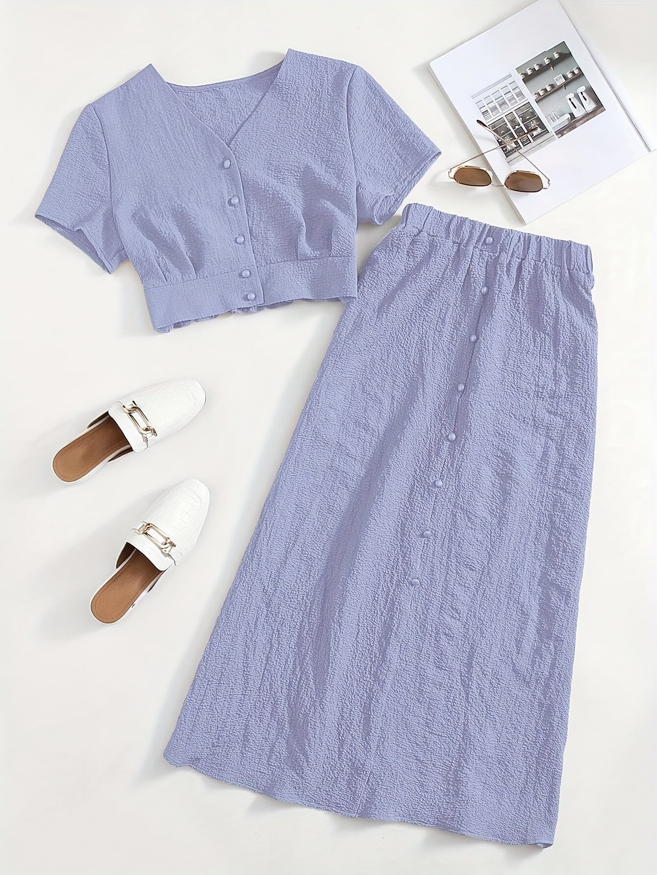 Women's two-piece set long skirt and elegant cropped top casual chic style