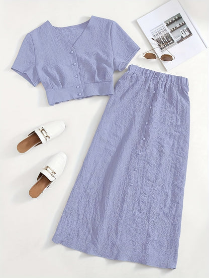 Women's two-piece set long skirt and elegant cropped top casual chic style