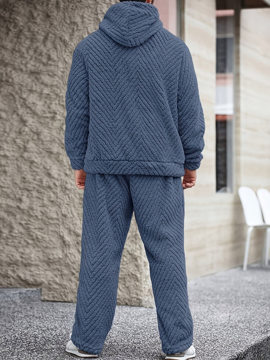 Ensemble Homme Doux Motif Chevrons Capuche Kaki Clair
