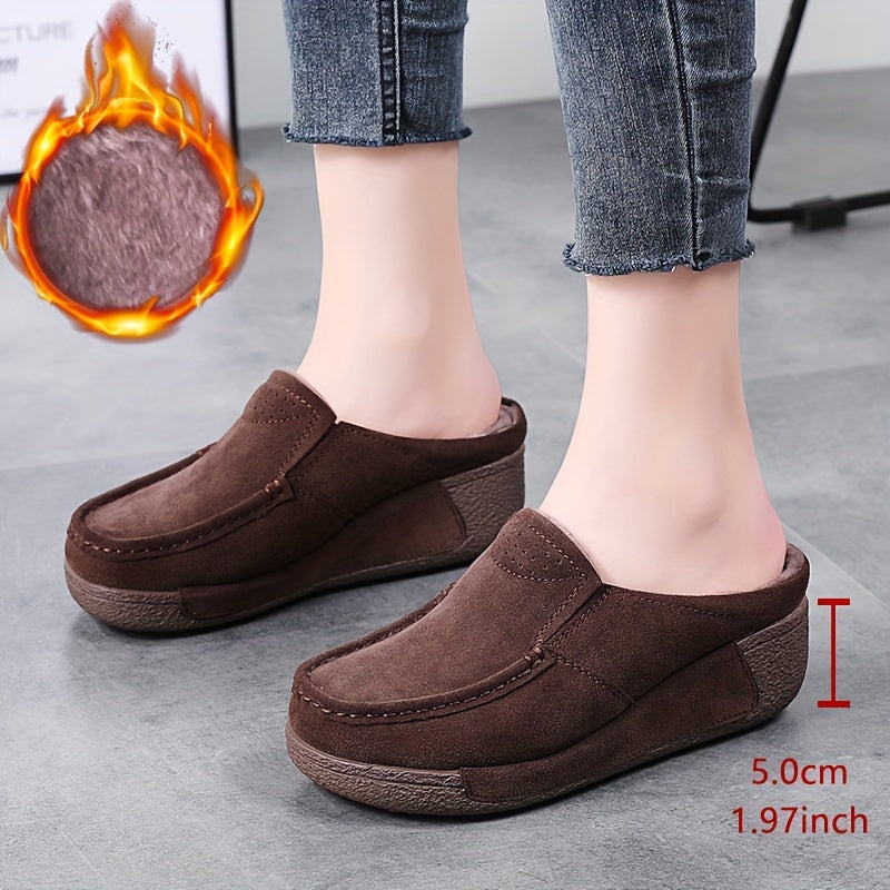 Mocassins Mule Femme Doublés Chauds Style Décontracté Marron