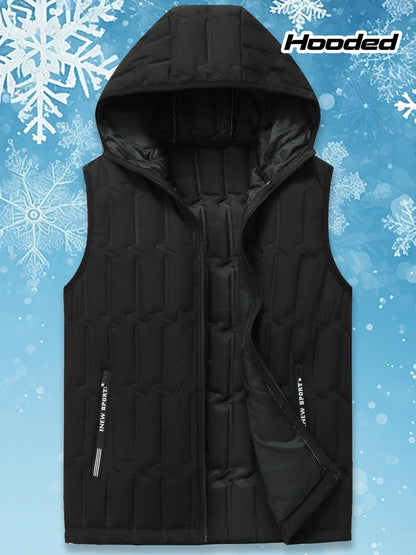 Gilet matelassé sans manches à capuche pour homme, noir, fermeture éclair
