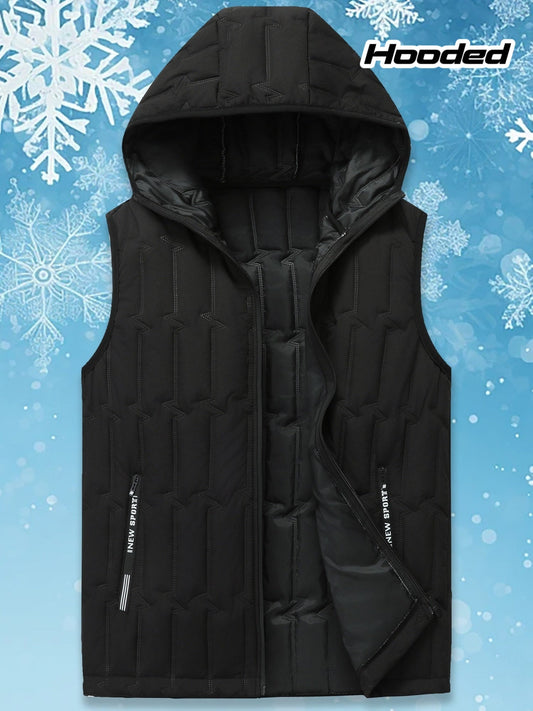 Gilet matelassé sans manches à capuche pour homme, noir, fermeture éclair