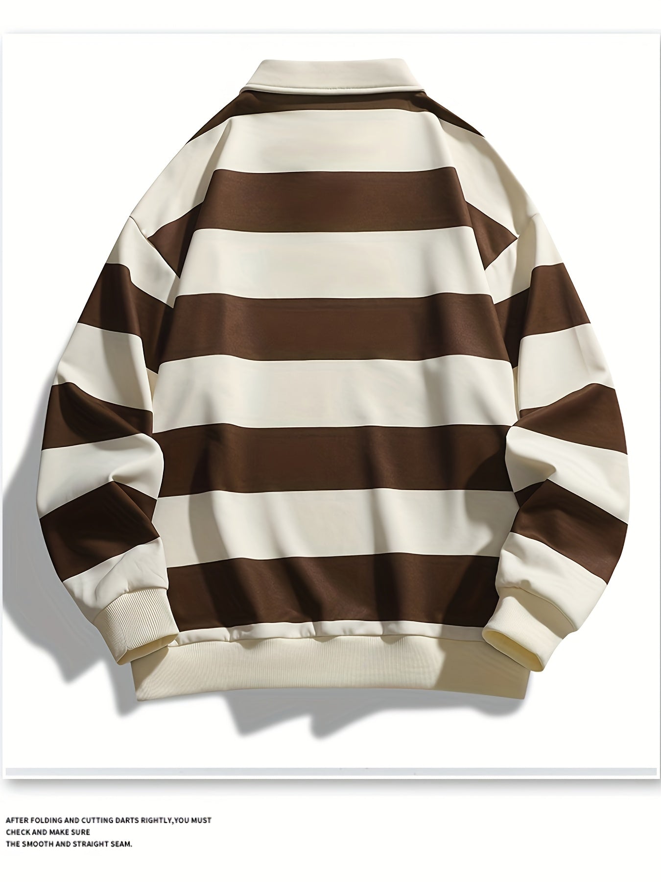 Polo manches longues à rayures horizontales marron et blanc cassé pour homme