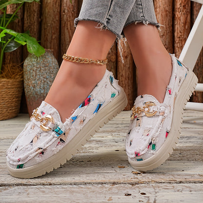 Mocassins Femme Style Décontracté Chic à Enfiler avec Chaîne Décorative – Mode Printemps
