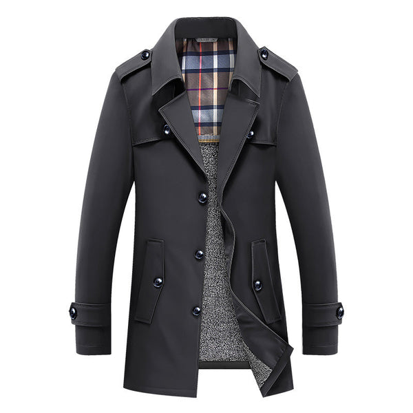Men's buttoned coat with plaid lining, shoulder epaulettes, multiple colors