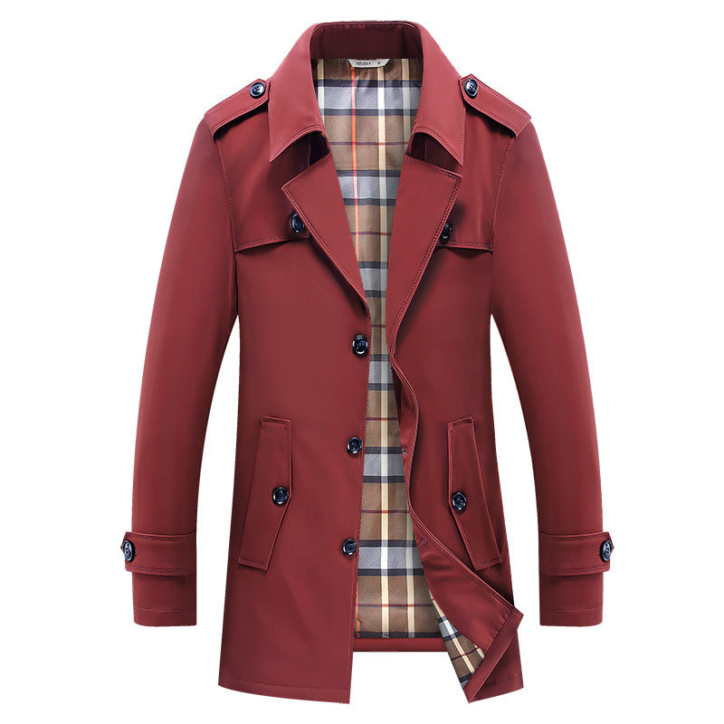 Klassischer einfarbiger Herren-Trenchcoat mit Karomuster-Futter