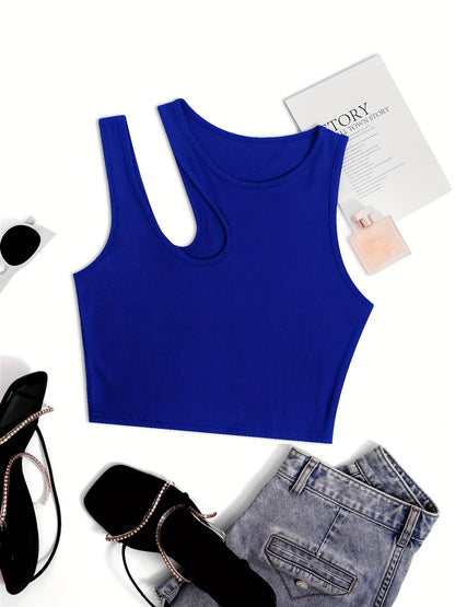 Camiseta sin mangas para mujer estilo asimétrico de moda para el verano - corte corto, look sexy y moderno