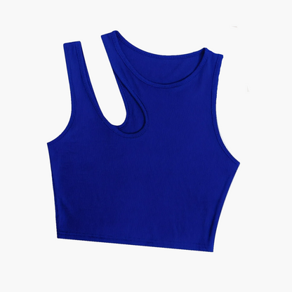 Camiseta sin mangas para mujer estilo asimétrico de moda para el verano - corte corto, look sexy y moderno