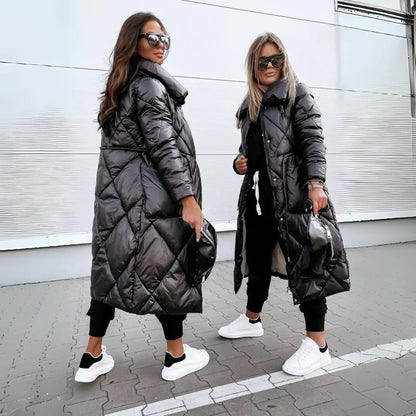 Elegant Long Quilted Coat for Women – Trendy and Comfortable Winter Parka