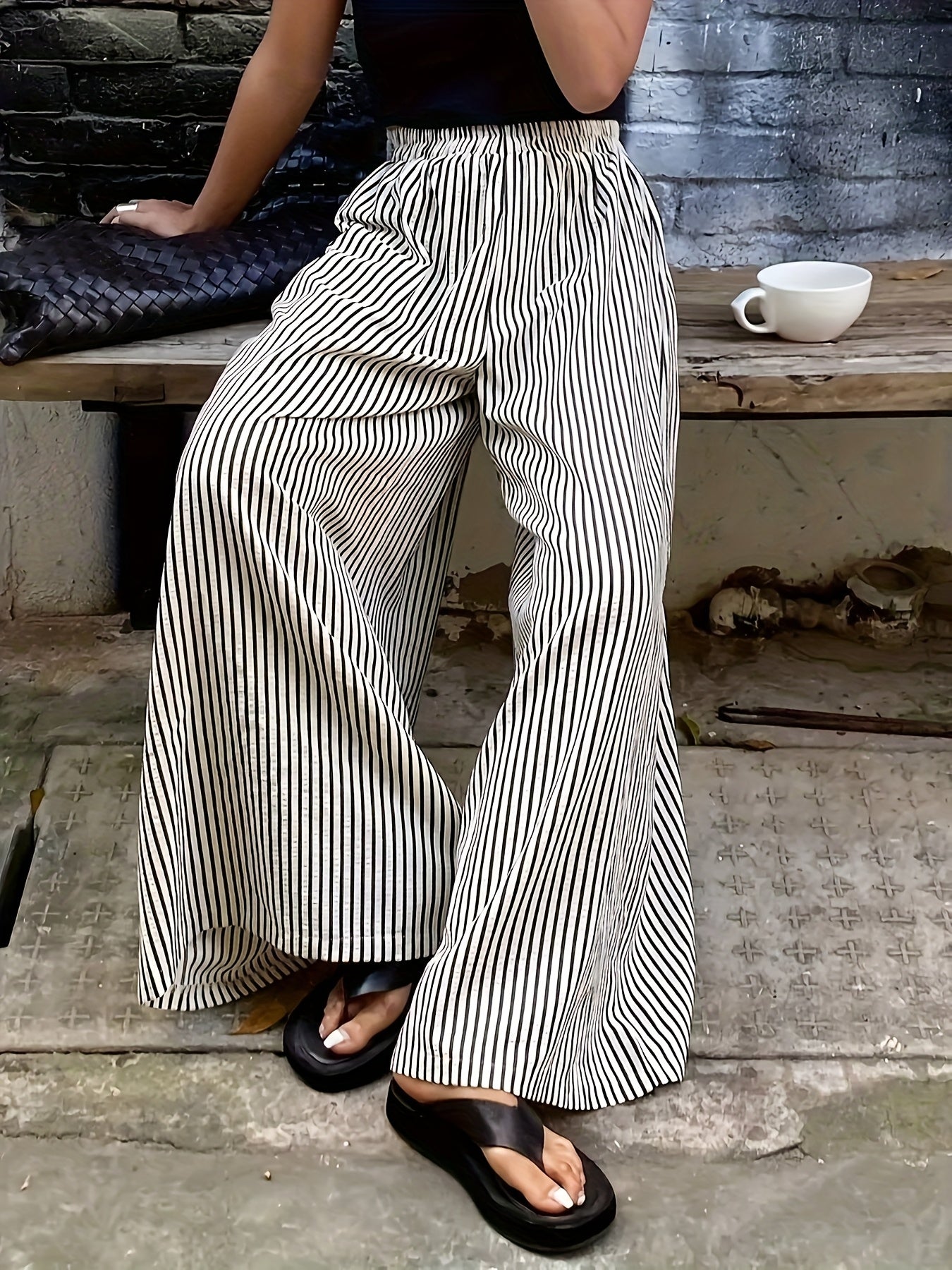Pantalon large à rayures pour femme, style élégant et décontracté, idéal pour le printemps et l'été