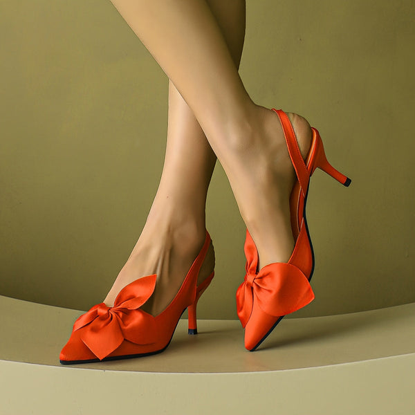 Escarpins slingback à talon haut pour femme avec nœud élégant – Style habillé soirée