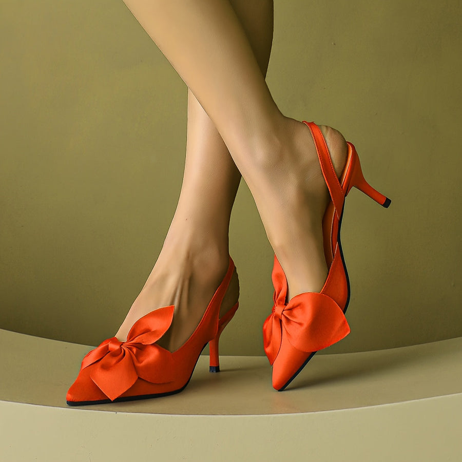Escarpins slingback à talon haut pour femme avec nœud élégant – Style habillé soirée