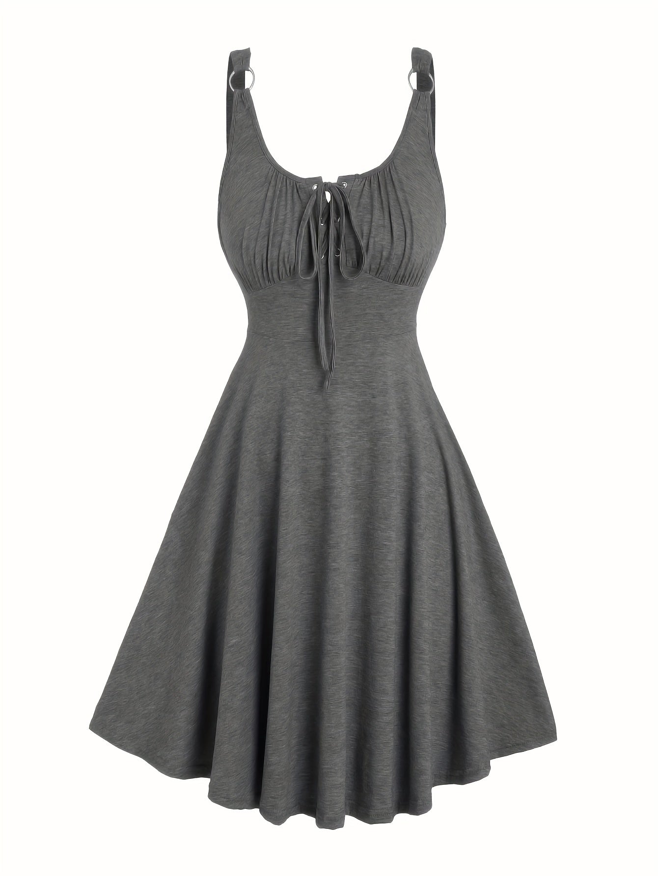 Lässiges Damenkleid mit Ausschnitt und Ösen-Trägern, ausgestellter Frühling-Sommer-Stil  