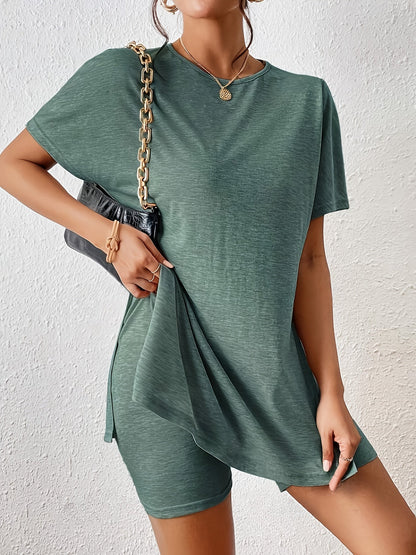 Ensemble décontracté femme short et t-shirt manches courtes style élégant, usage quotidien ou détente