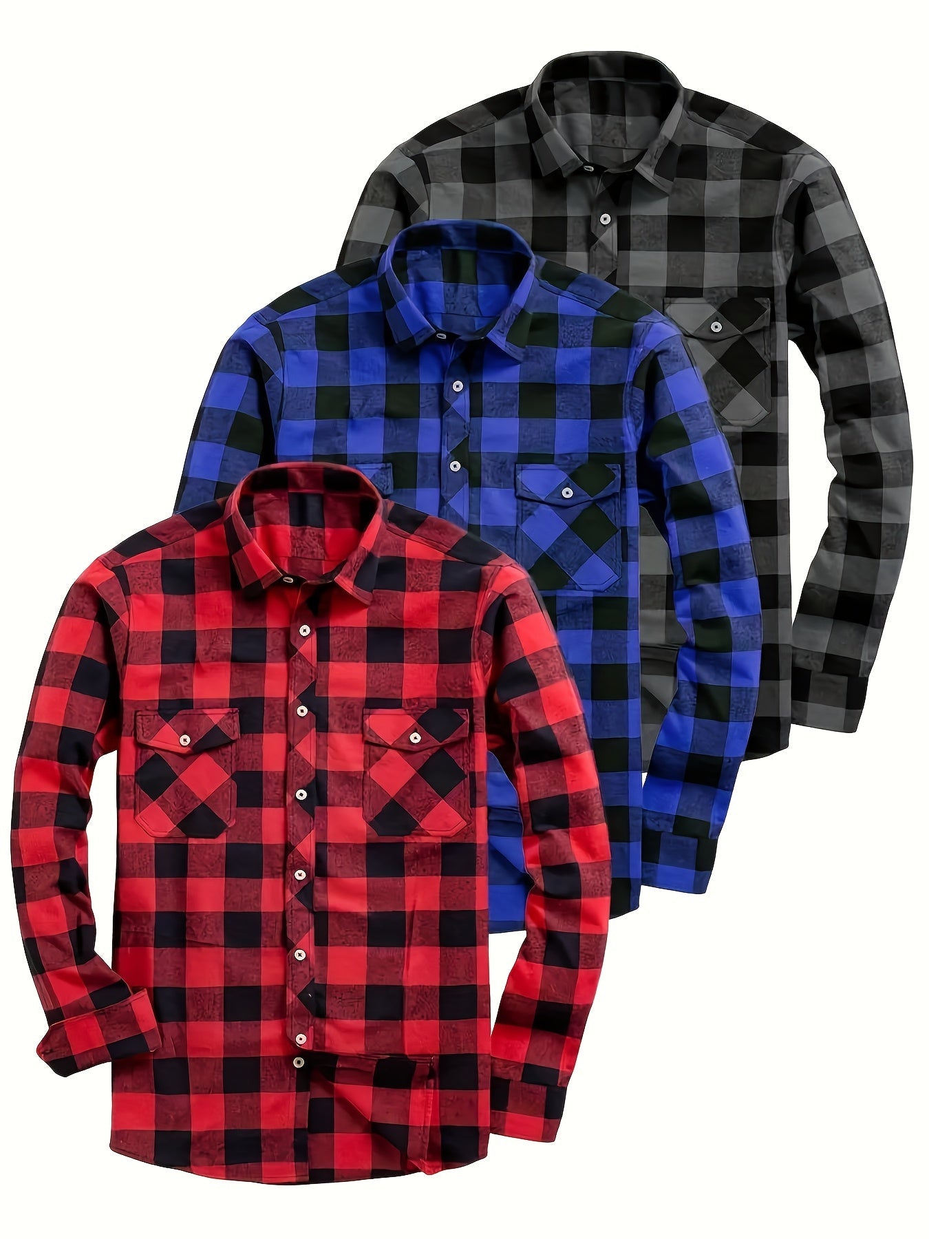 Chemise à Carreaux Homme Manches Longues à Col Classique et Poches Poitrine Couleurs Variées