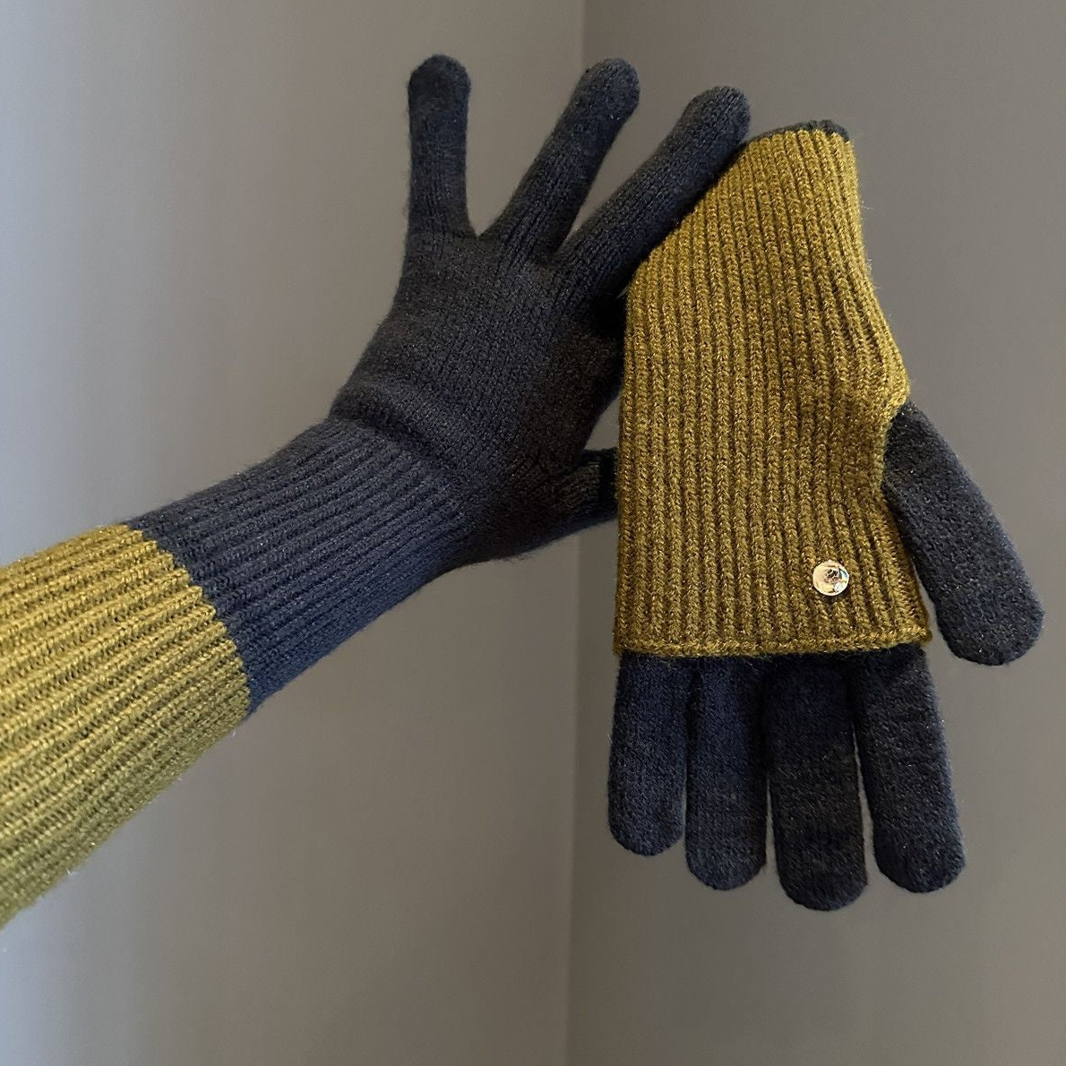 Gants tricotés bicolores convertibles avec mitaines rabattables pour femme