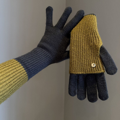 Gants tricotés bicolores convertibles avec mitaines rabattables pour femme