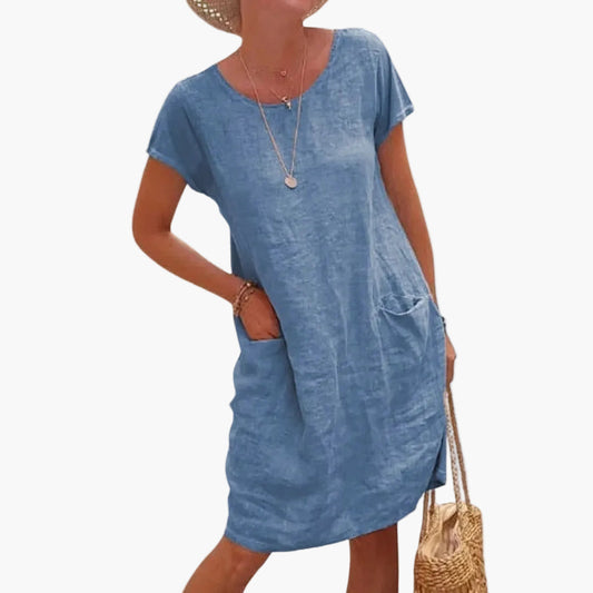 Robe d'été femme décontractée à manches courtes avec poches – Style idéal pour la plage et les vacances