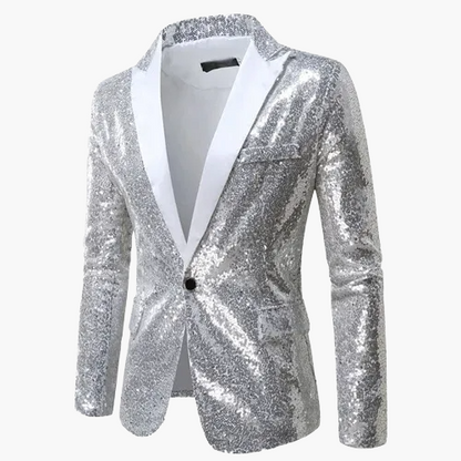 Giacca da sera uomo stile smoking, motivo geometrico brillante, ideale per feste ed eventi eleganti