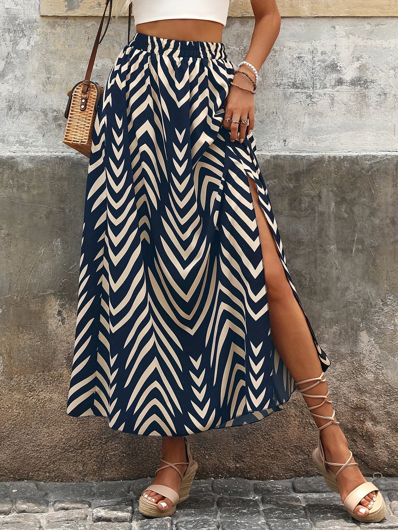 Gonna lunga da donna stile bohémien con stampa grafica e spacco laterale - Eleganza estiva casual