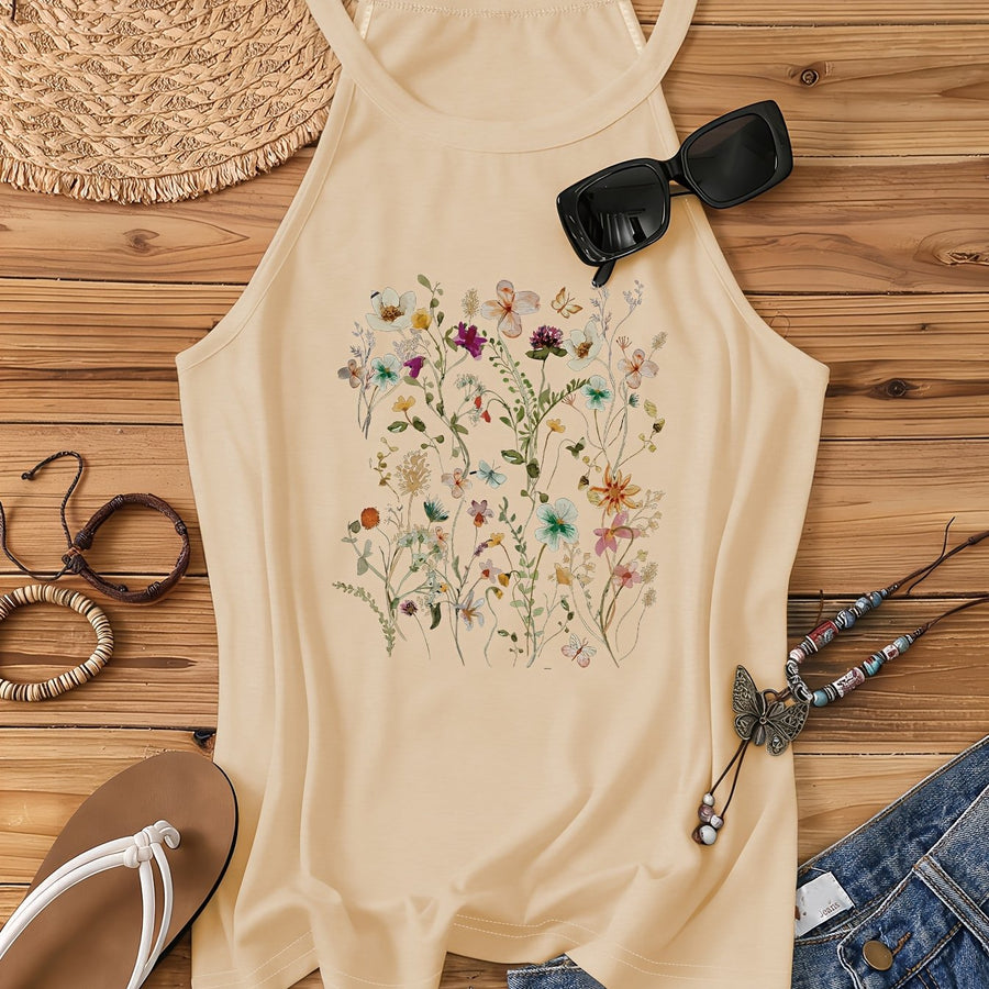 Débardeur Femme Style Bohème à Motif Fleurs Sauvages – Idéal Été et Loisirs