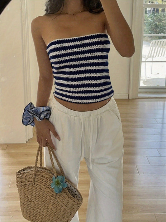 Women's marine style striped tube top, casual chic, strapless, ideal for summer