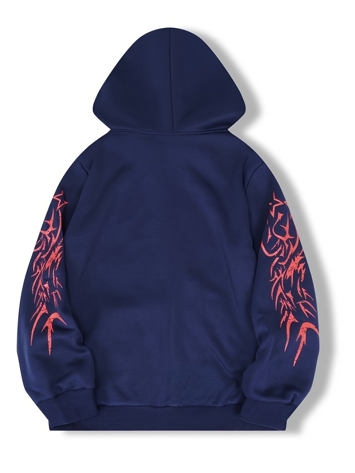 Sweat à capuche zippé noir avec motif tribal rouge manches longues