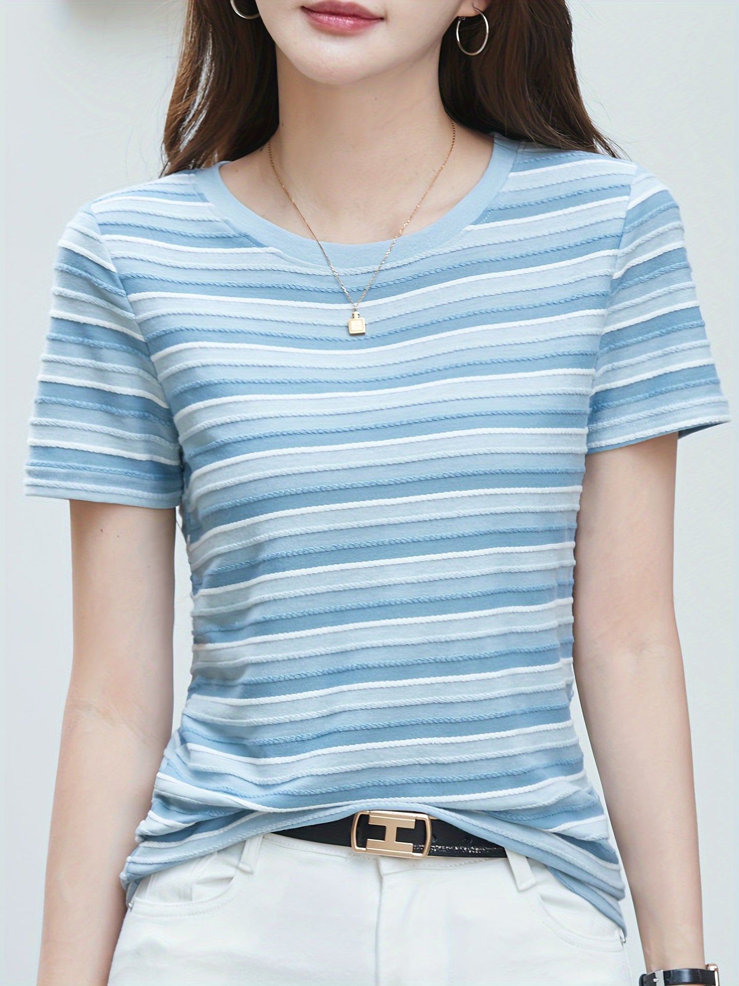 T-shirt Femme Style Décontracté à Rayures pour l'Été