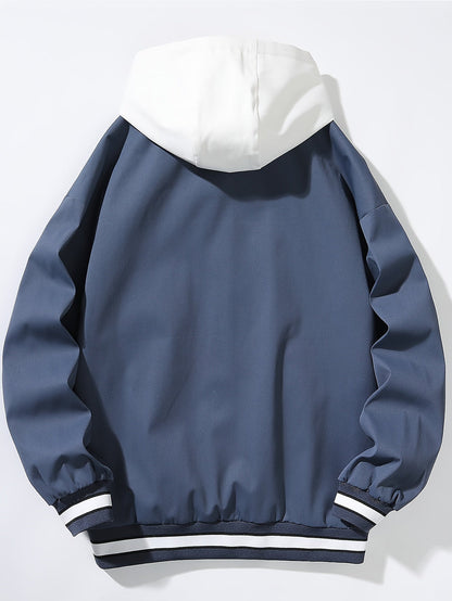 Veste universitaire bicolore blanche et marron pour homme avec capuche et inscription "DREAMS"