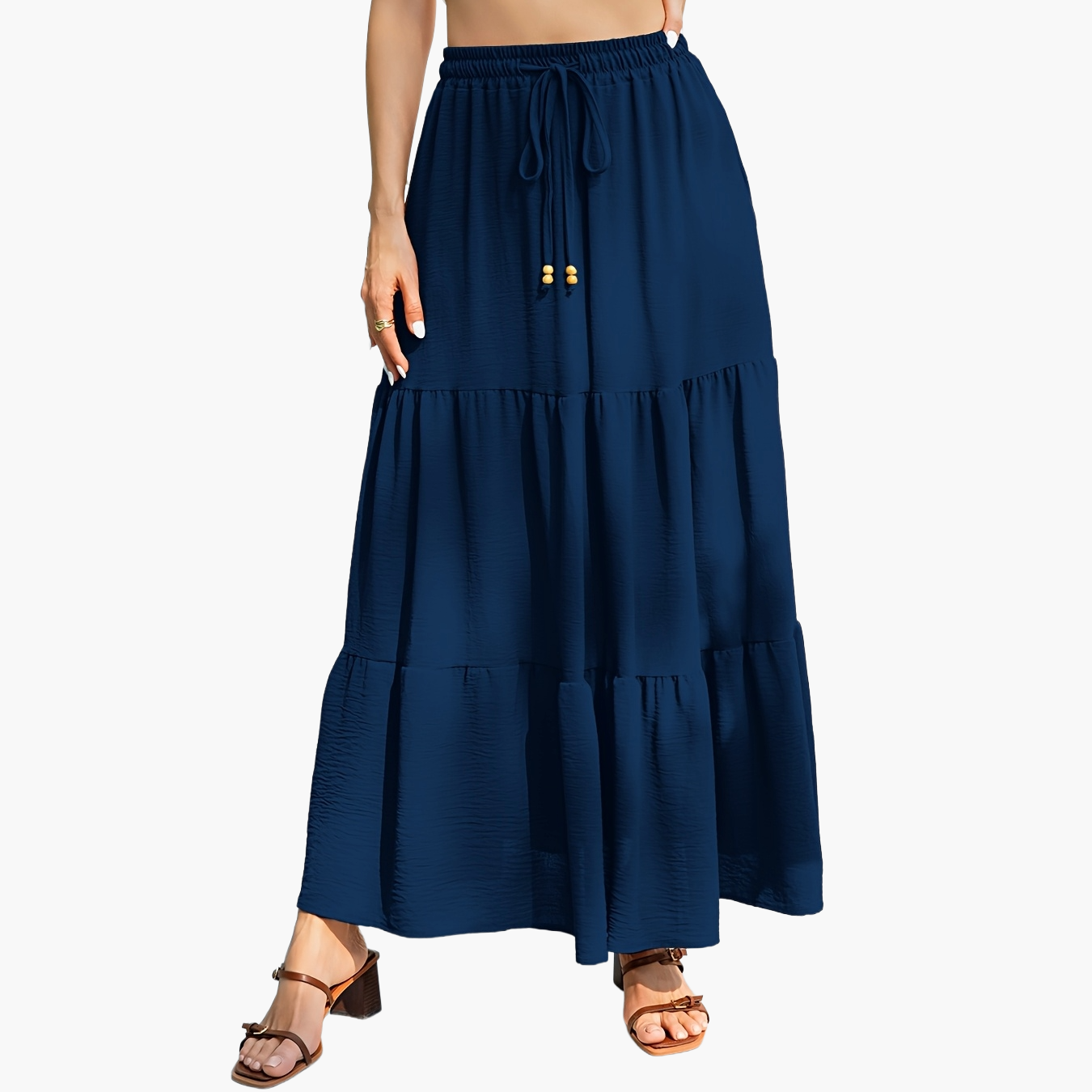 Casual lange rok met volant voor dames, elastische taille, ideaal voor zomer en strand