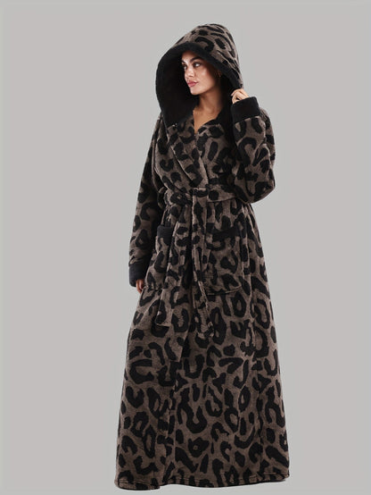 Robe de Chambre Femme Longue à Capuche Motif Léopard