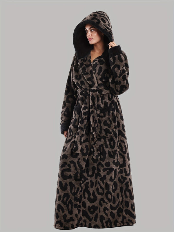 Robe de Chambre Femme Longue à Capuche Motif Léopard
