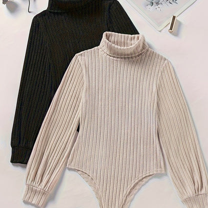 Body col roulé femme côtelé manches longues beige