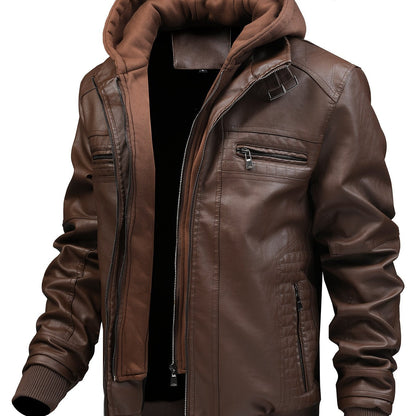 Blouson aviateur homme marron avec capuche amovible et doublure chaude