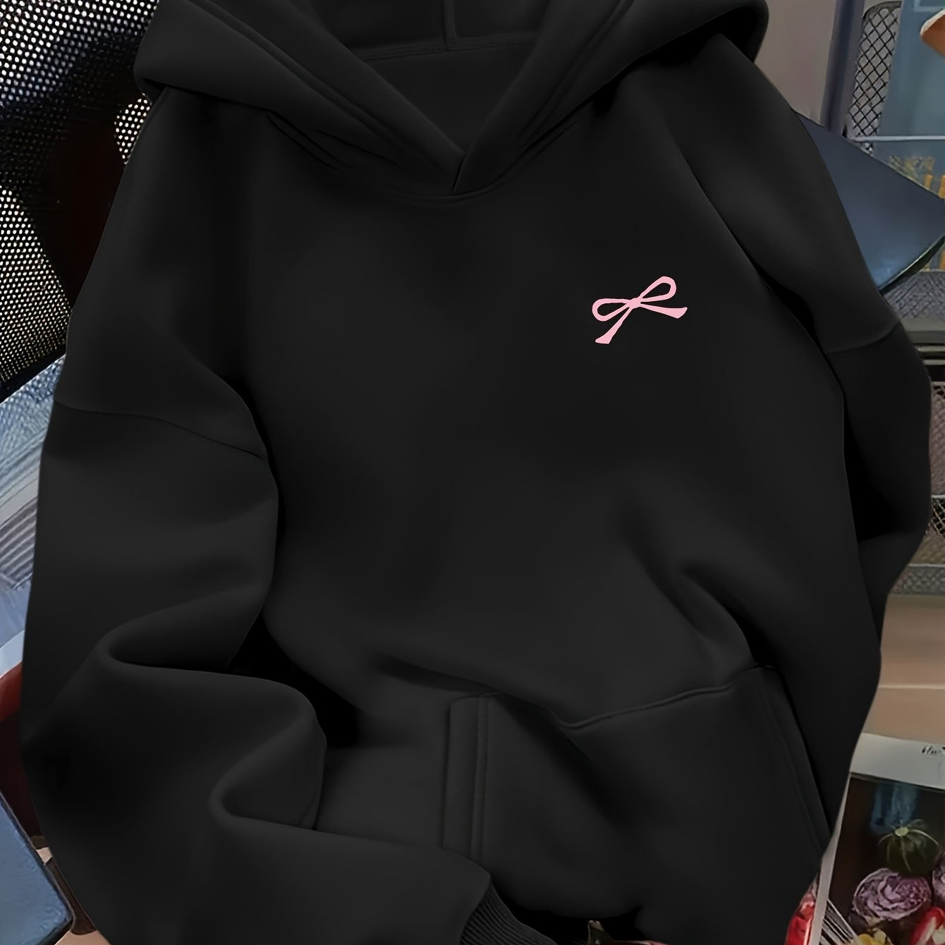 Women's Bow Embroidered Oversized Pullover Hoodie