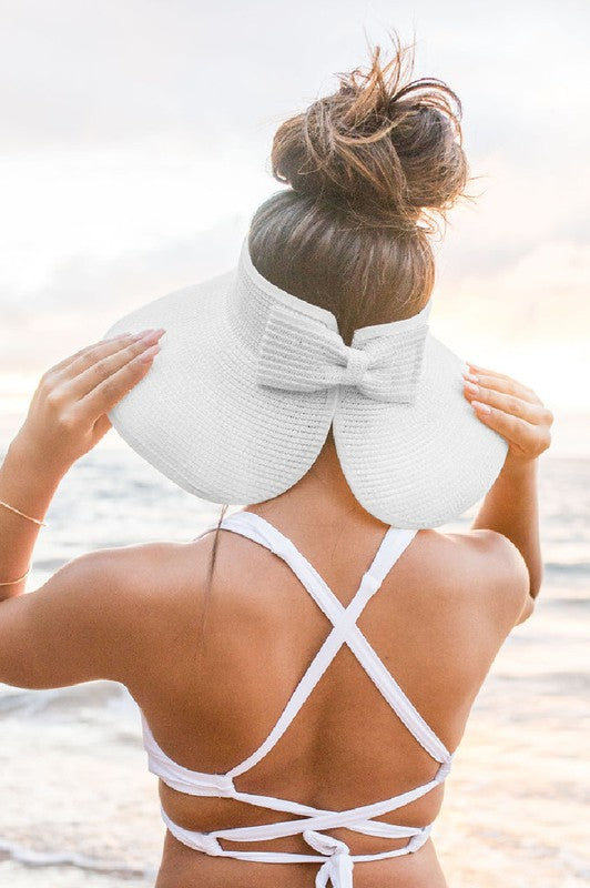 Strandvisier mit großer Krempe für Damen und Schleife hinten