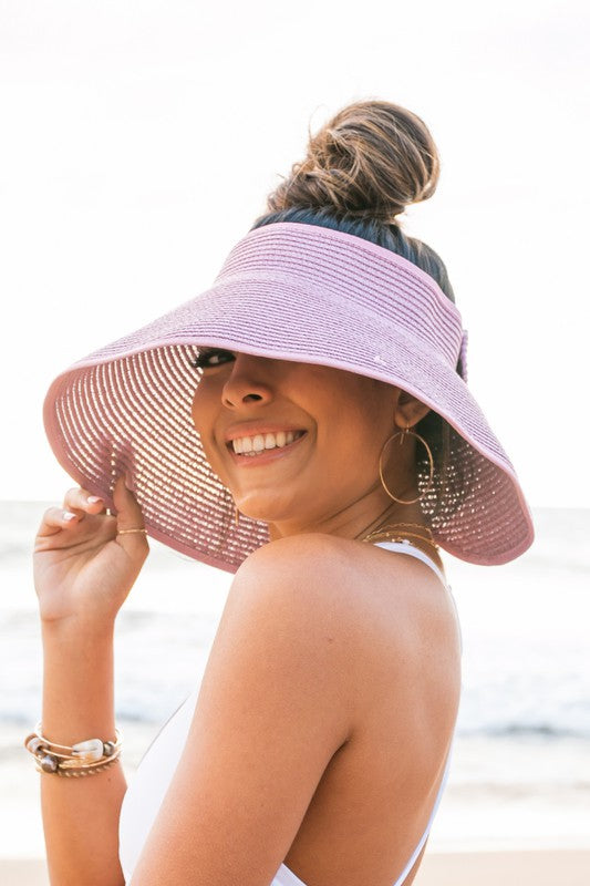 Strandvisier mit großer Krempe für Damen und Schleife hinten