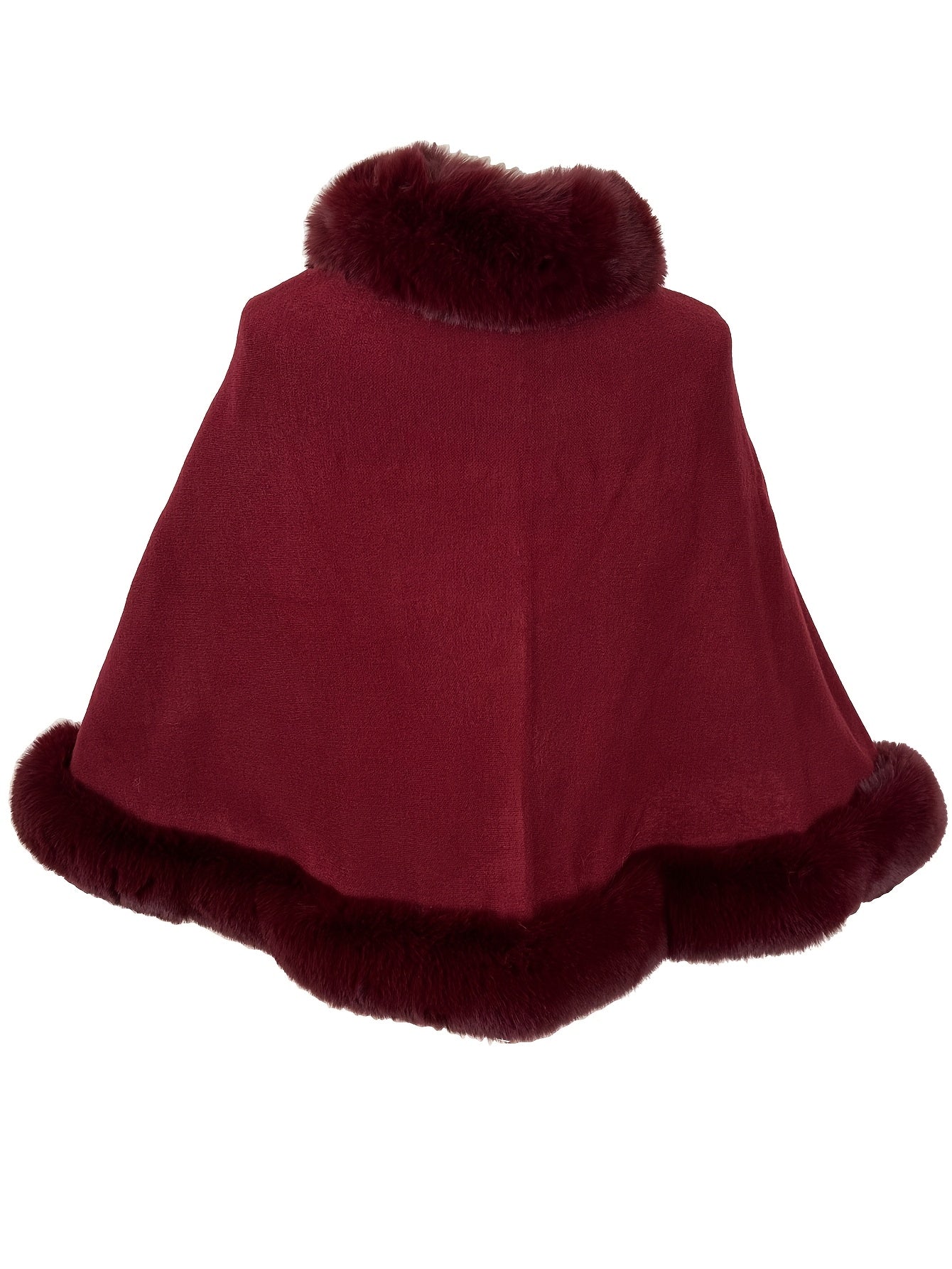 Cape poncho femme ample avec col et bordures en fausse fourrure pour hiver élégant
