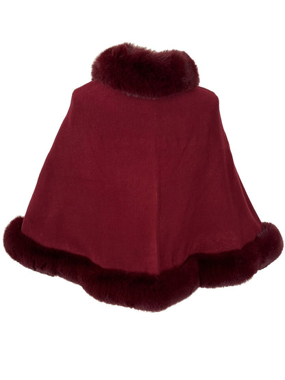 Cape poncho femme ample avec col et bordures en fausse fourrure pour hiver élégant