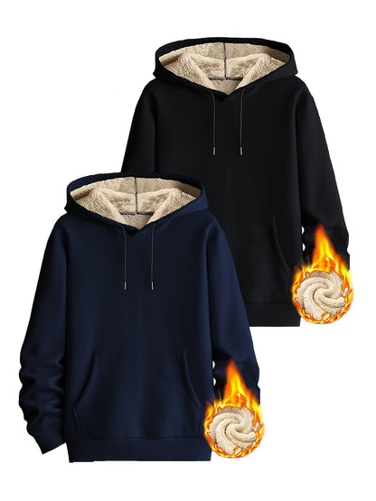 Lot de 2 Hoodies Chauds Homme avec Capuche Doublée en Polaire et Poche Kangourou