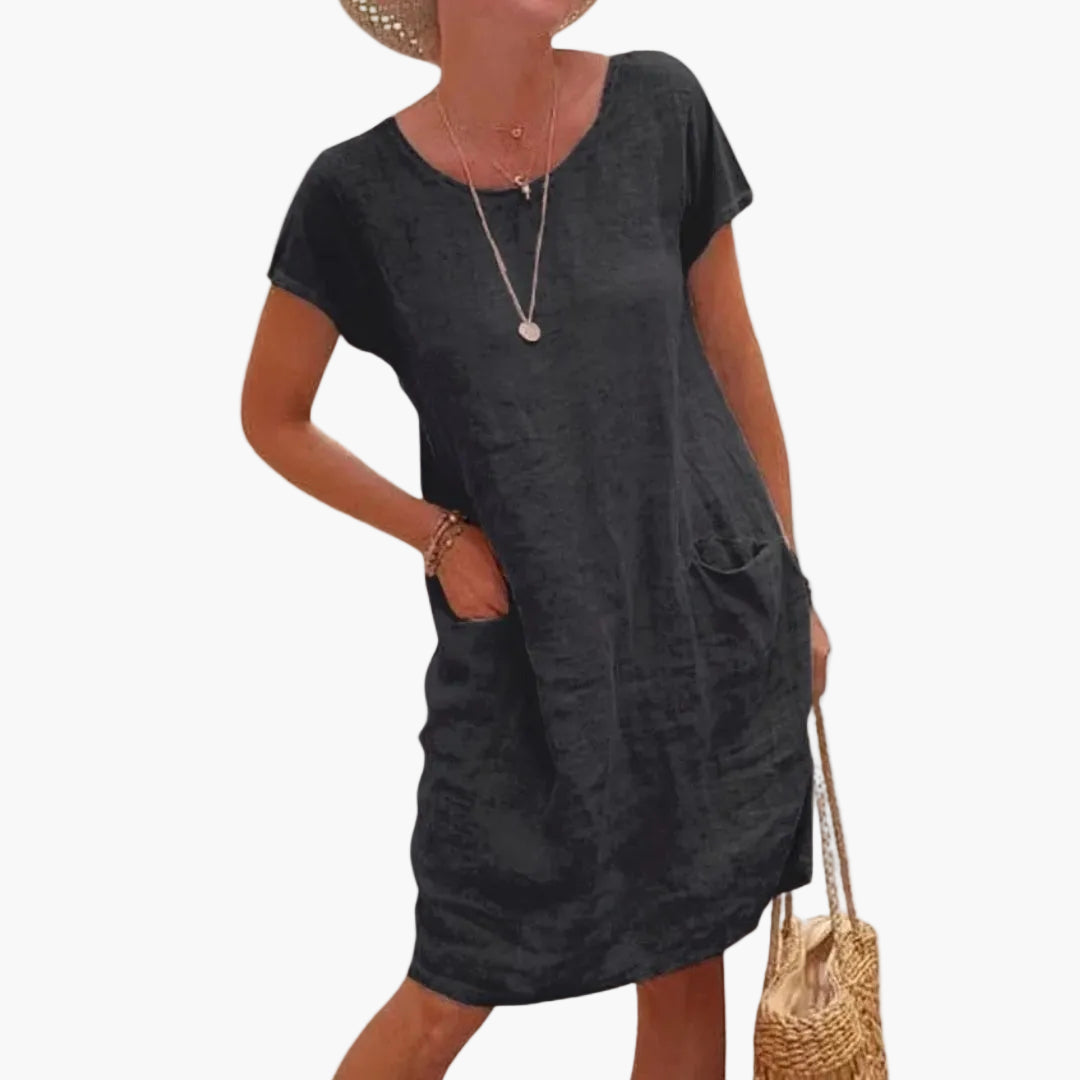Robe d'été femme décontractée à manches courtes avec poches – Style idéal pour la plage et les vacances