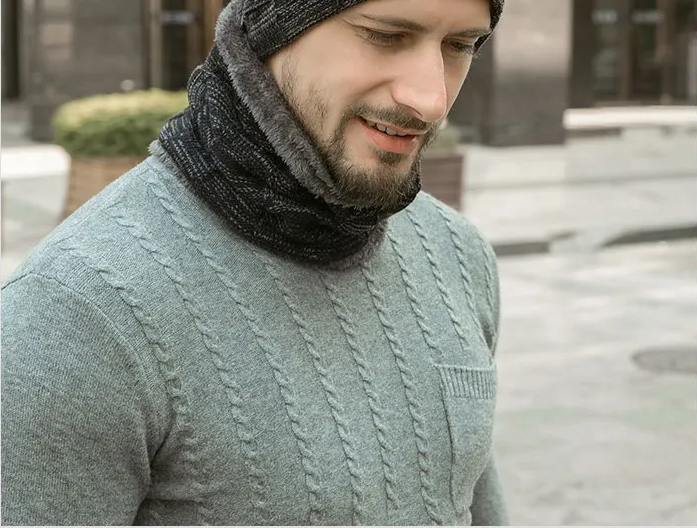 Lined Knitted Beanie and Neck Warmer, Burgundy