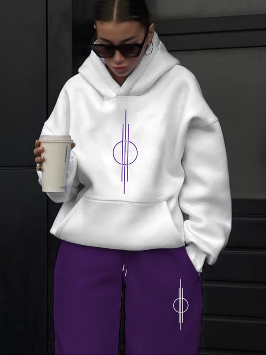 Ensemble survêtement femme blanc et violet motif géométrique
